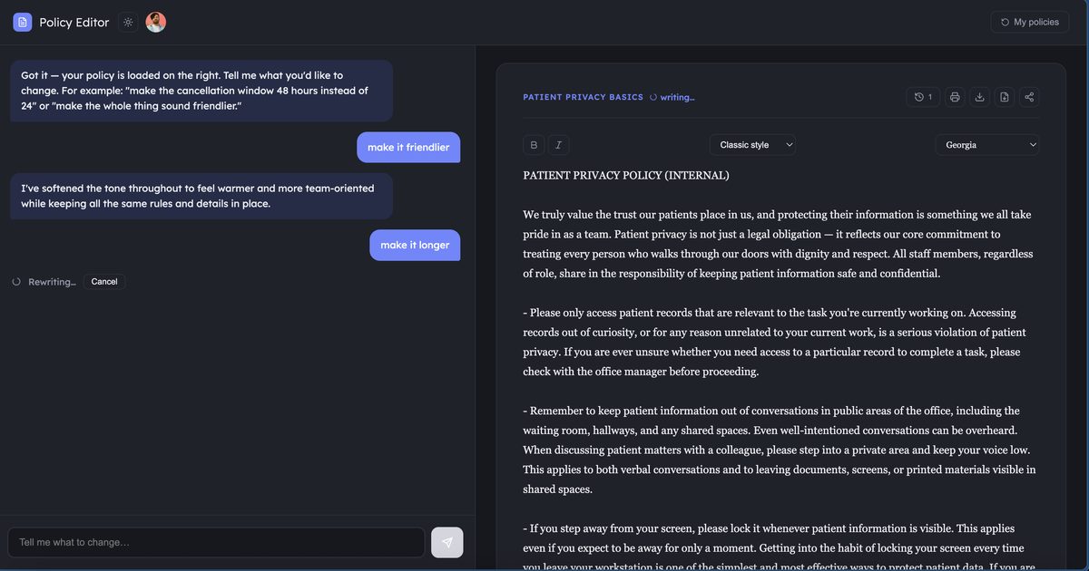 PolicyEditor: conversational AI policy editing interface